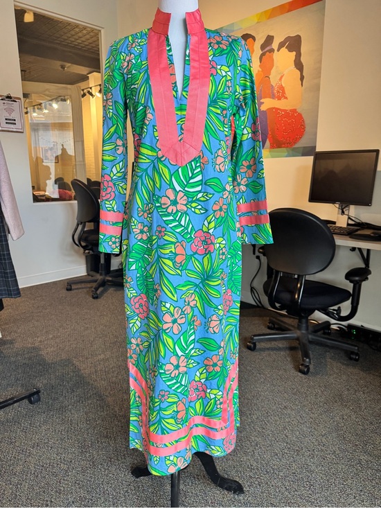 Sail to Sable Dresses & Skirts - Sail to Sable Blue Tropical Floral Maxi Cover-Up with Pink Trim